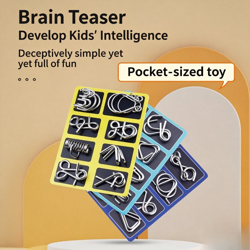 Board Game For Kids - 8-teiliges Metall-Puzzle-Set, klassisches Denkspiel, ineinandergreifendes Entsperrspiel,