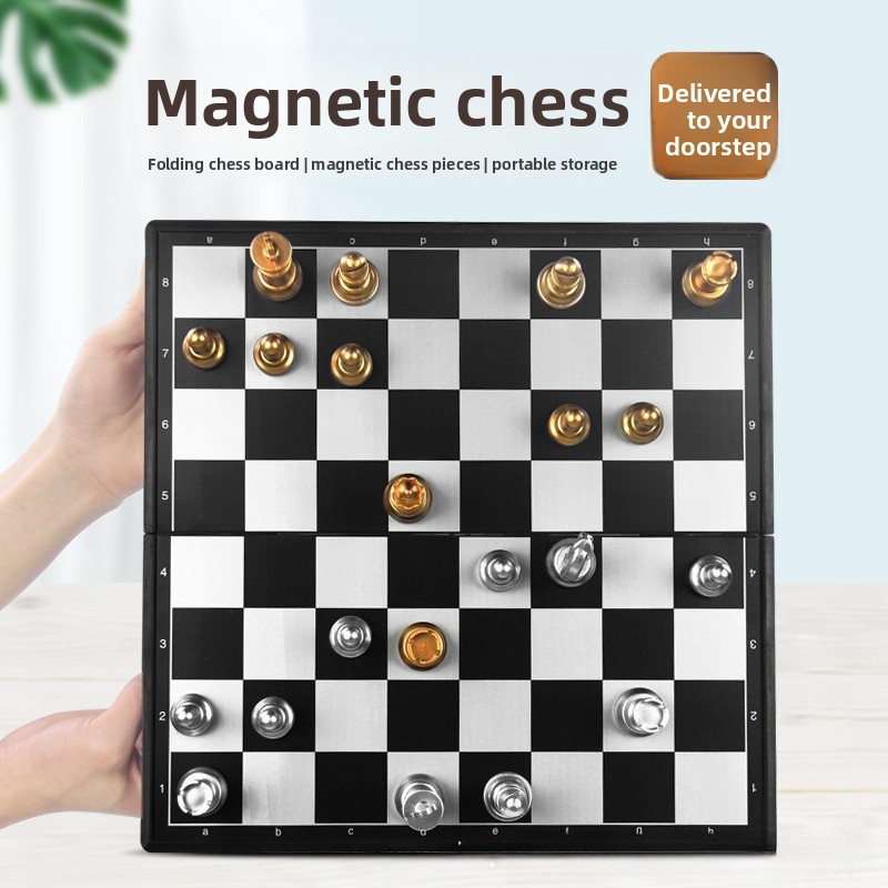 Magnetic Travel Chess - Magnetisches Gold-Silber-Schachspiel, faltbares Schachbrett, tragbares internationales
